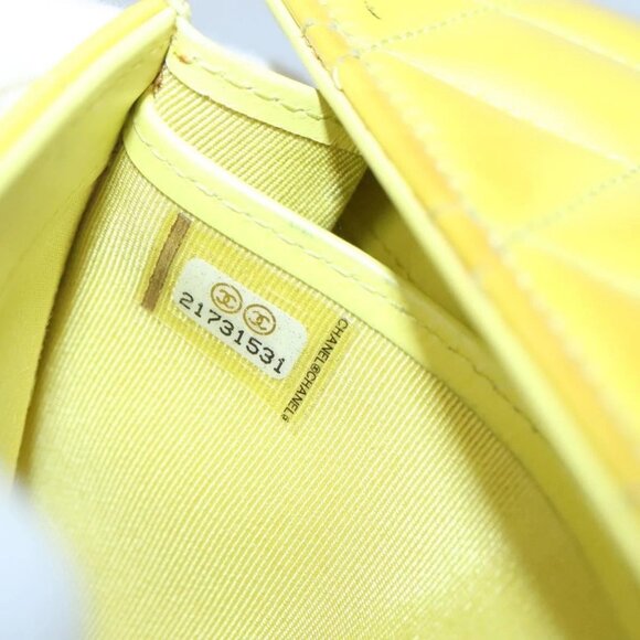 CHANEL Matelasse COCO Mark Long Wallet Patent leather Yellow CC Auth 142043 - Picture 16 of 16